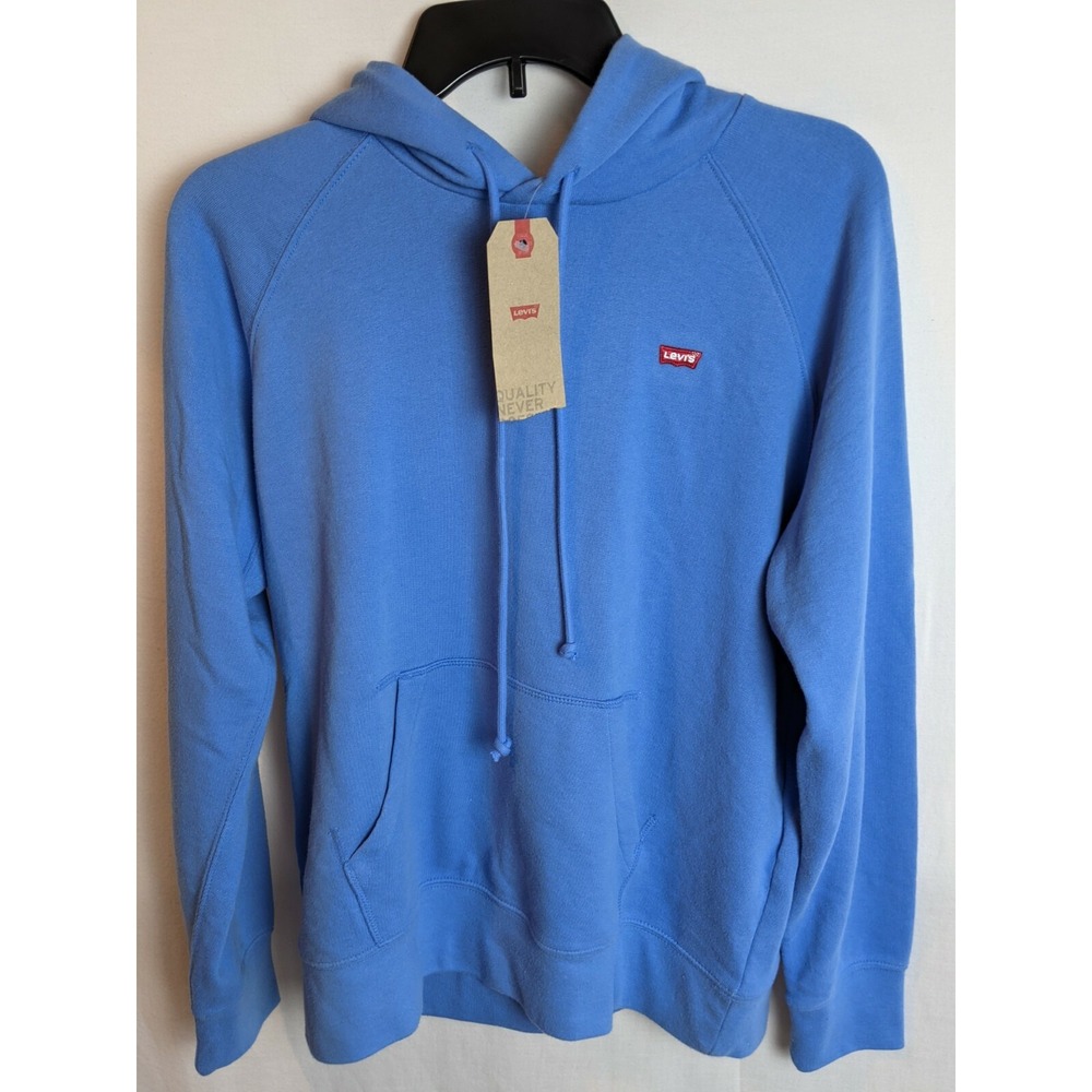 New Levi's Womens Sport Fleece Hoodie with Logo Patch Colony‎ Blue Size Small